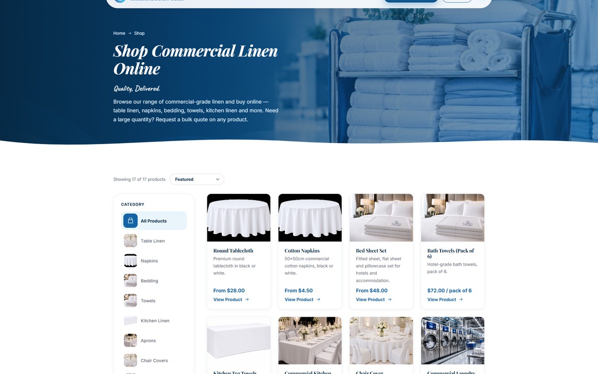 G Laundry commercial linen e-commerce website